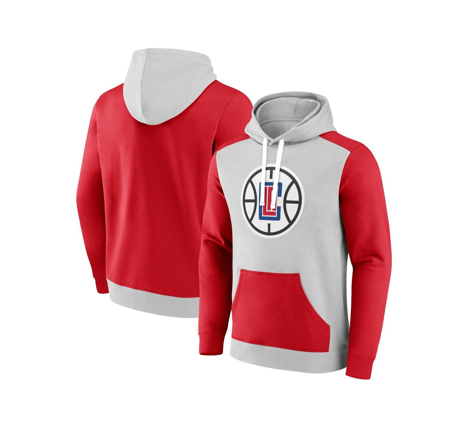 Men's Fanatics Gray, Red LA Clippers Arctic Colorblock Pullover Hoodie