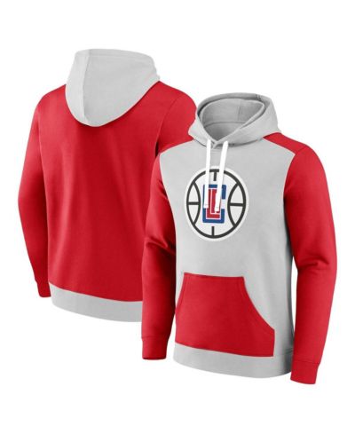 Men's Fanatics Gray, Red LA Clippers Arctic Colorblock Pullover Hoodie