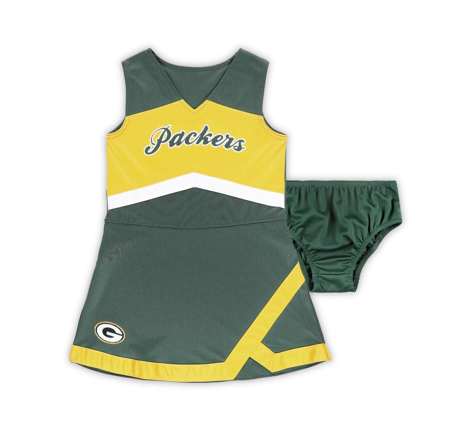Детское платье Little Girls Green Green Bay Packers Two-Piece Cheer Captain Jumper Dress с шортами