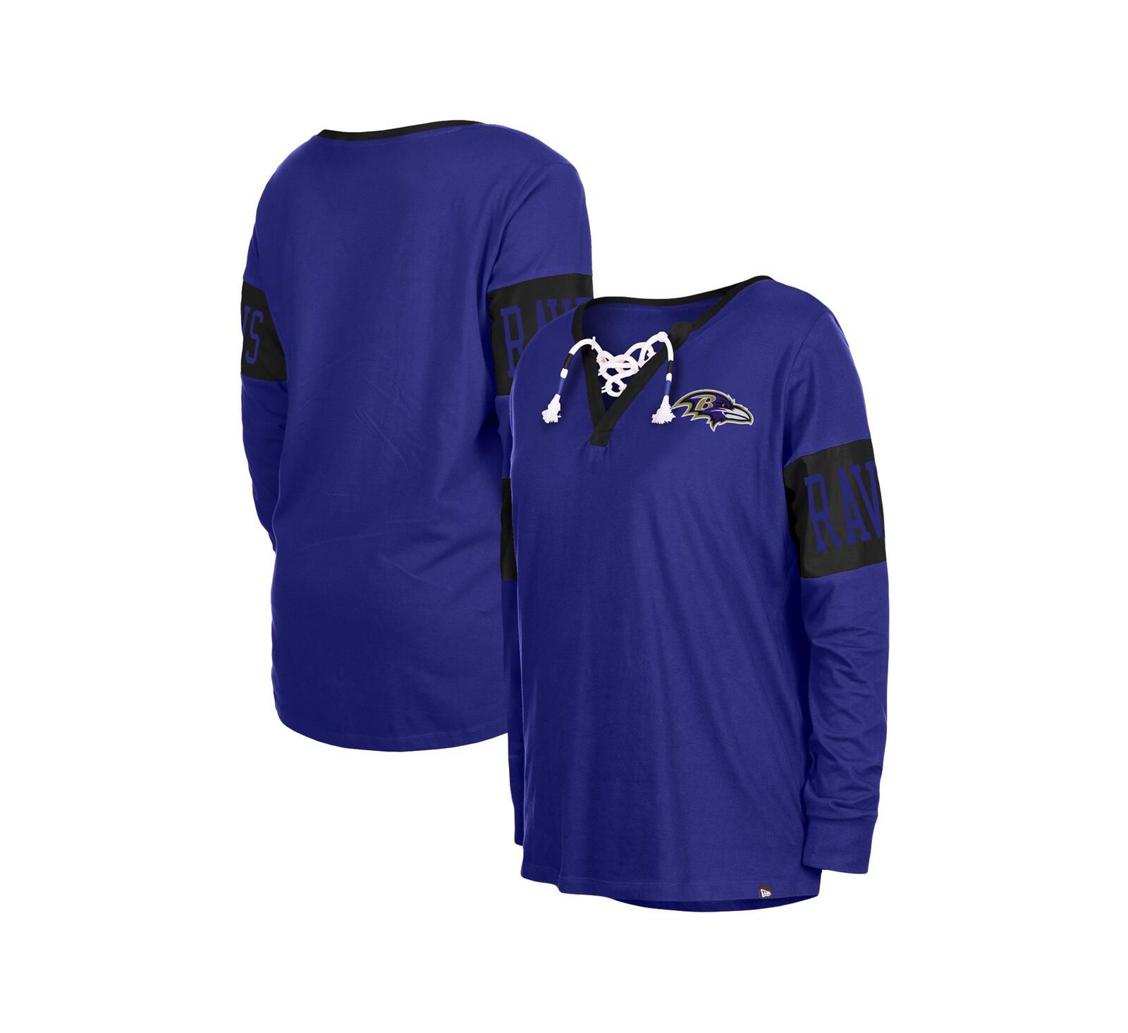Женская футболка New Era Black Baltimore Ravens Lace-Up Notch Neck Long Sleeve