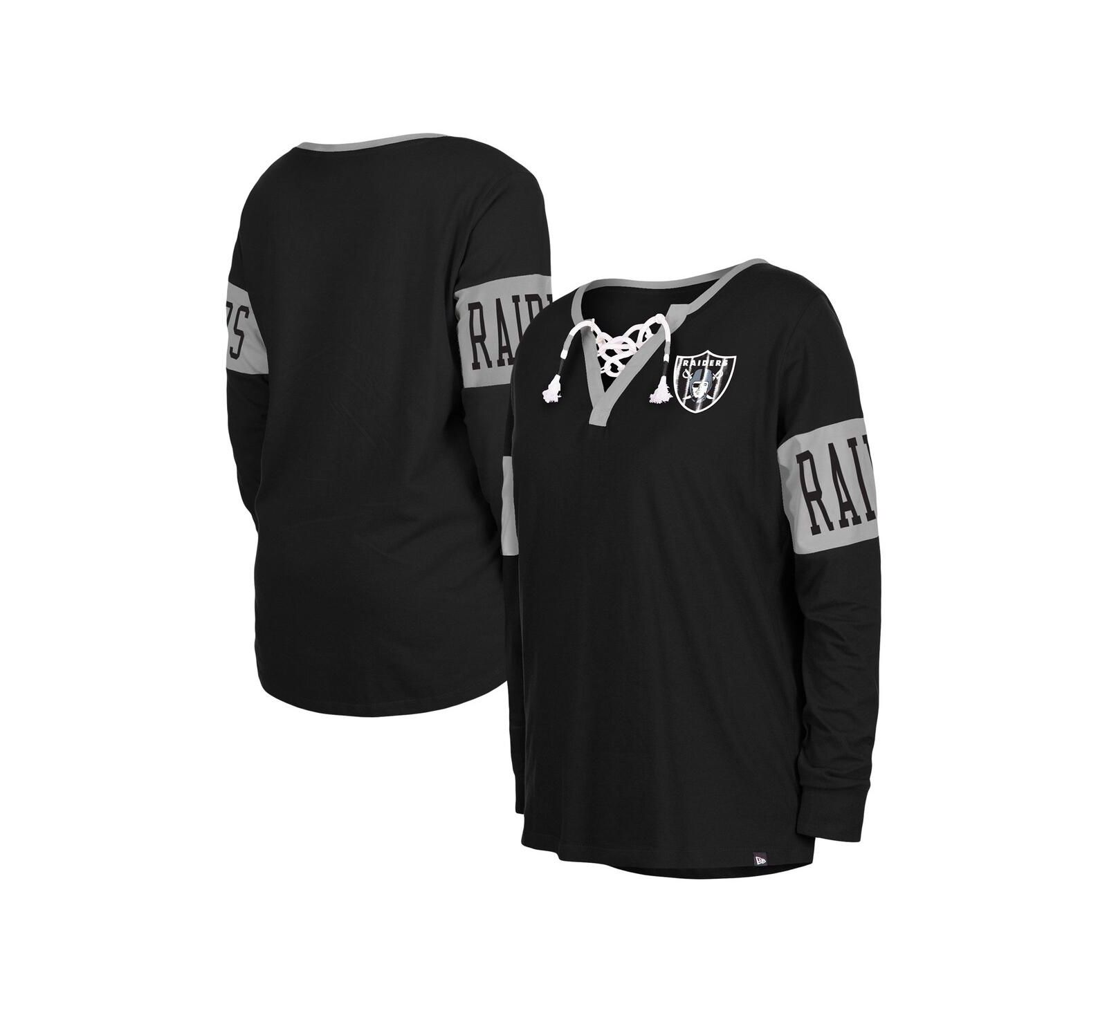 Женская футболка New Era Las Vegas Raiders с длинным рукавом и разрезом на шее, Black