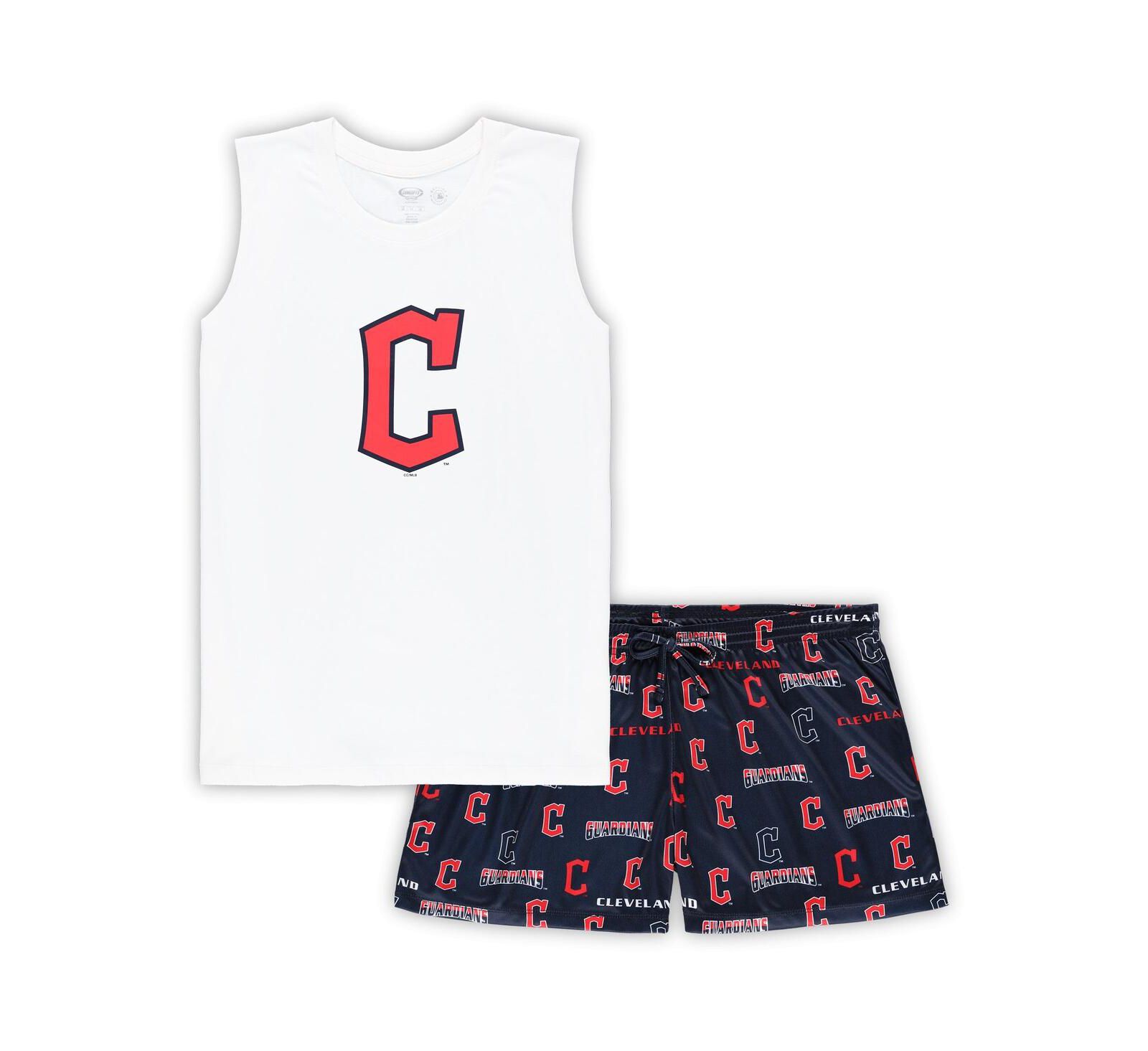Women's Concepts Sport White, Navy Cleveland Guardians Plus Size Tank Top and Shorts Sleep Set