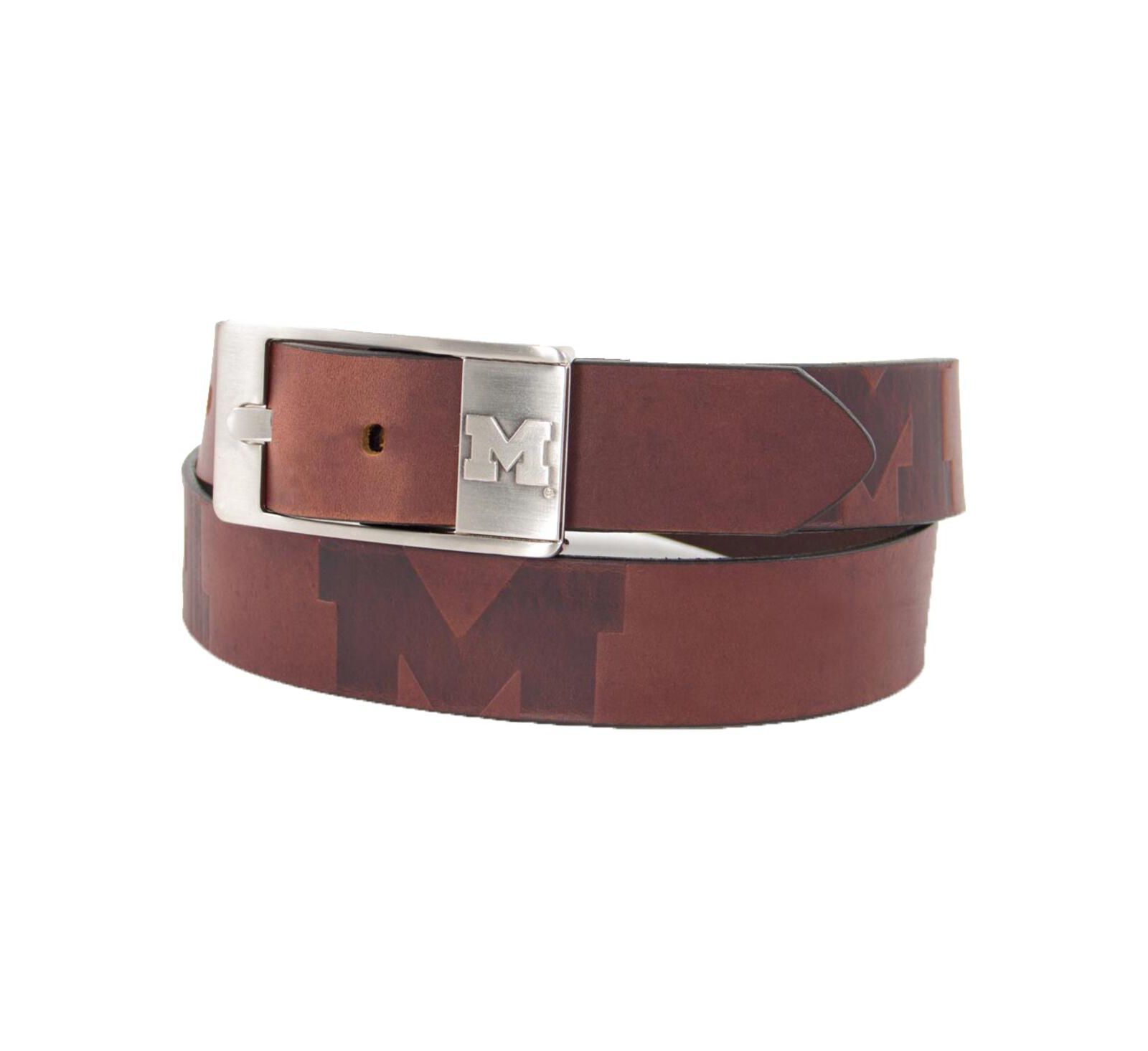 Men's Michigan Wolverines Brandish Leather Belt - Brown