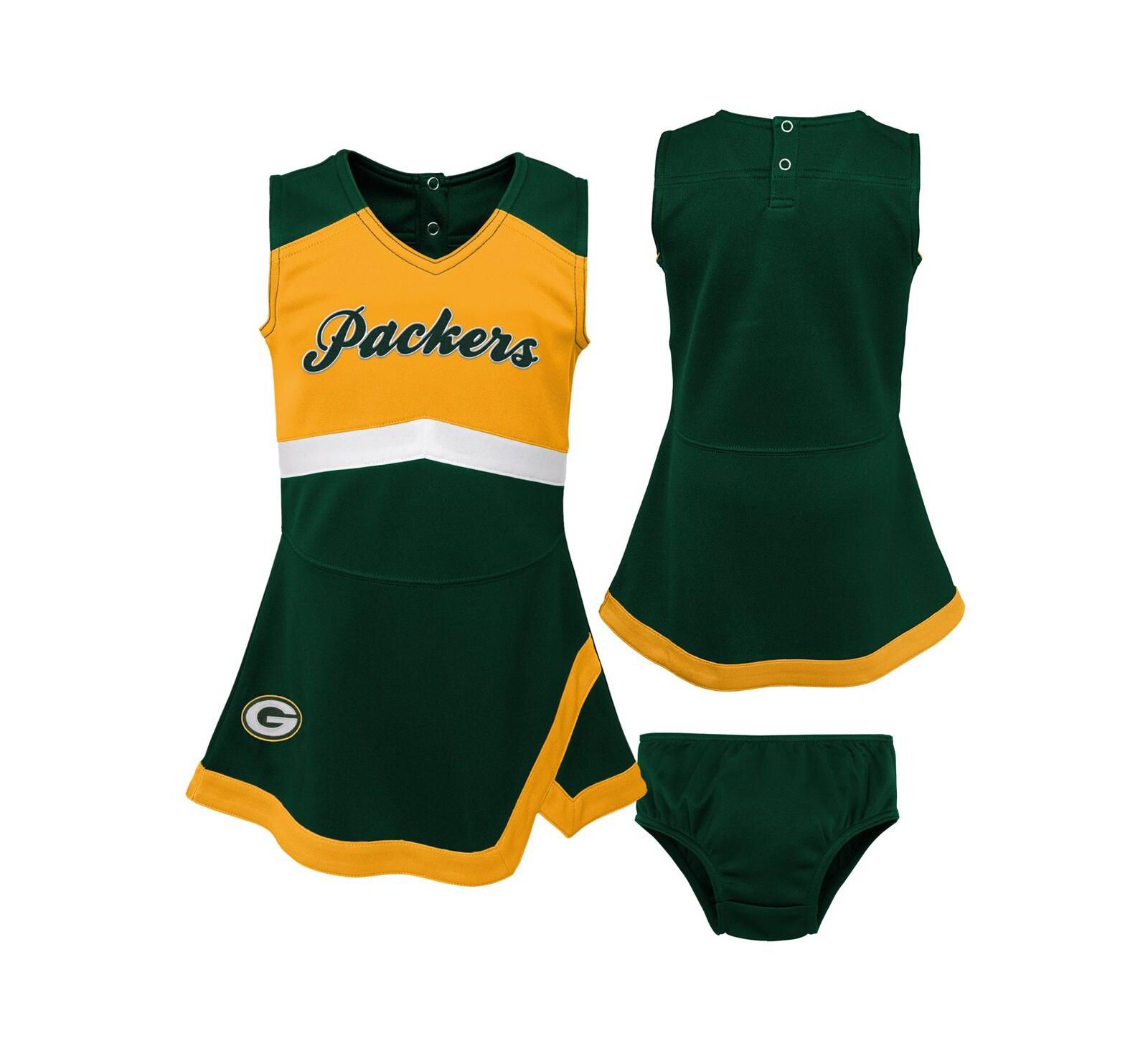 Платье для девочек Green Bay Packers Cheer Captain с панталонами, зеленое