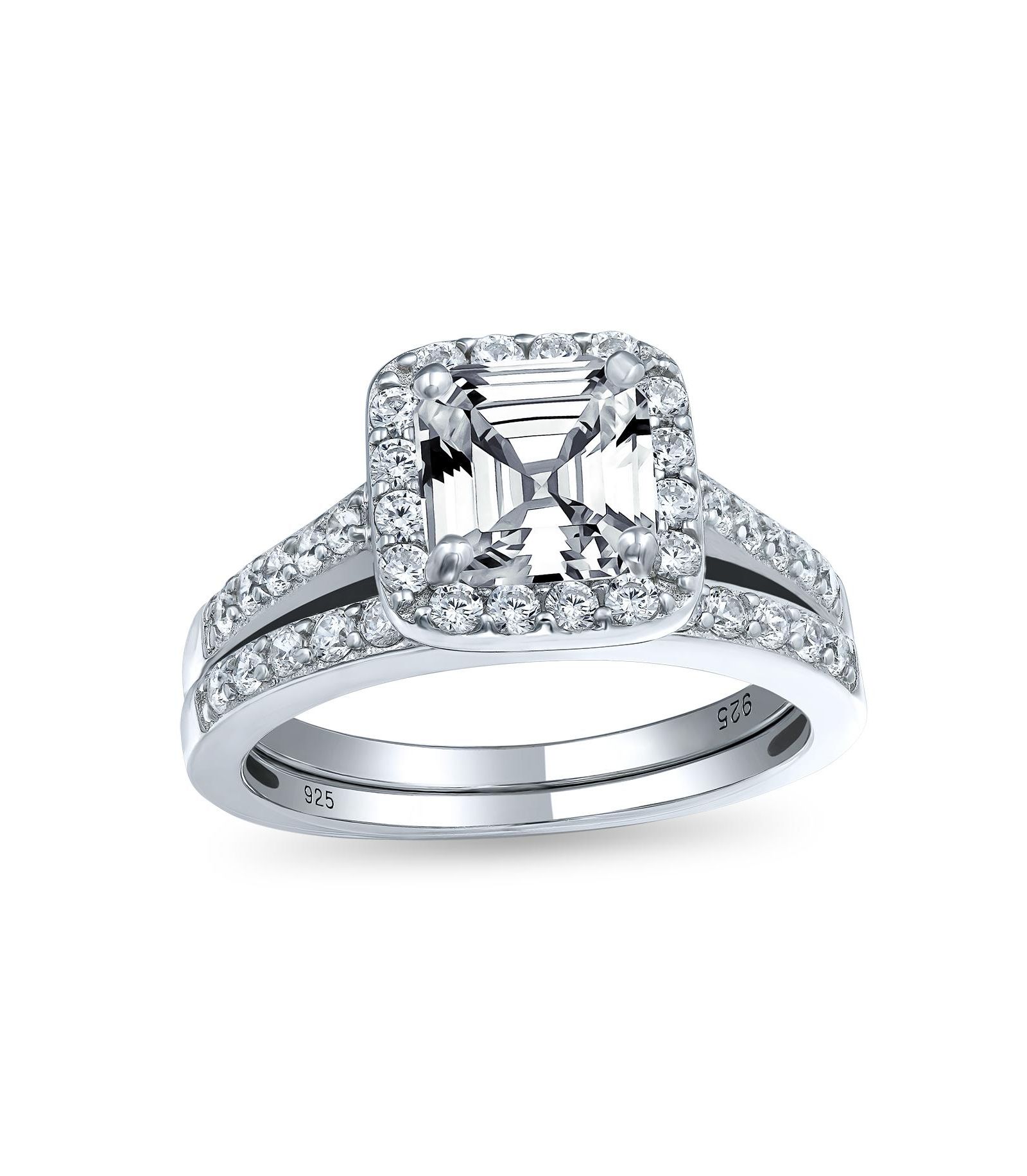 Bling Jewelry кольцо помолвки Art Deco Square Solitaire Asscher Cut CZ Halo Sterling Silver