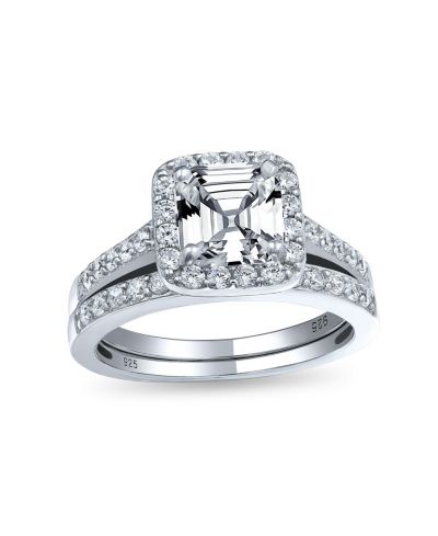 Bling Jewelry кольцо помолвки Art Deco Square Solitaire Asscher Cut CZ Halo Sterling Silver