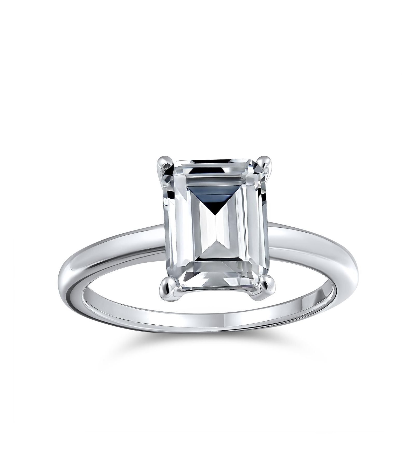 Bling Jewelry 2.5CT Emerald Cut CZ Solitaire Engagement Ring Thin Sterling Silver Band