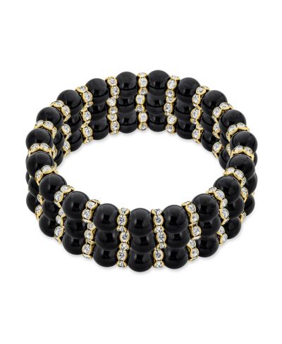 Браслет Bling Jewelry, набор из 3 штук, черный с бусинами, серебристый