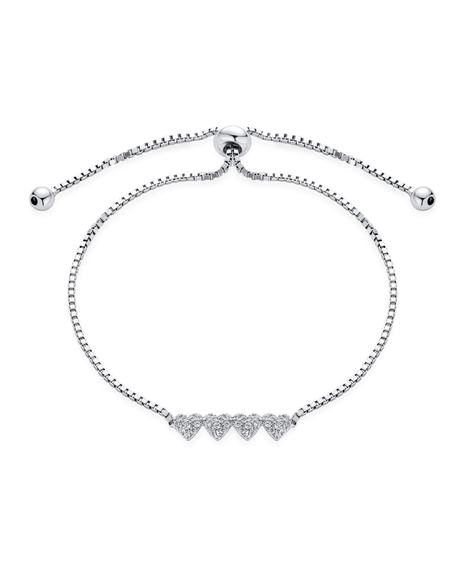 Браслет Bling Jewelry.925 Sterling Silver Dainty Petite Cubic Zirconia Micro Pave CZ Hearts Bolo