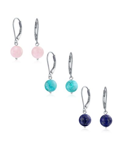 Bling Jewelry Mixed Color Gemstone Ball Drop Earrings 925 Sterling Silver Leverback 3 Set