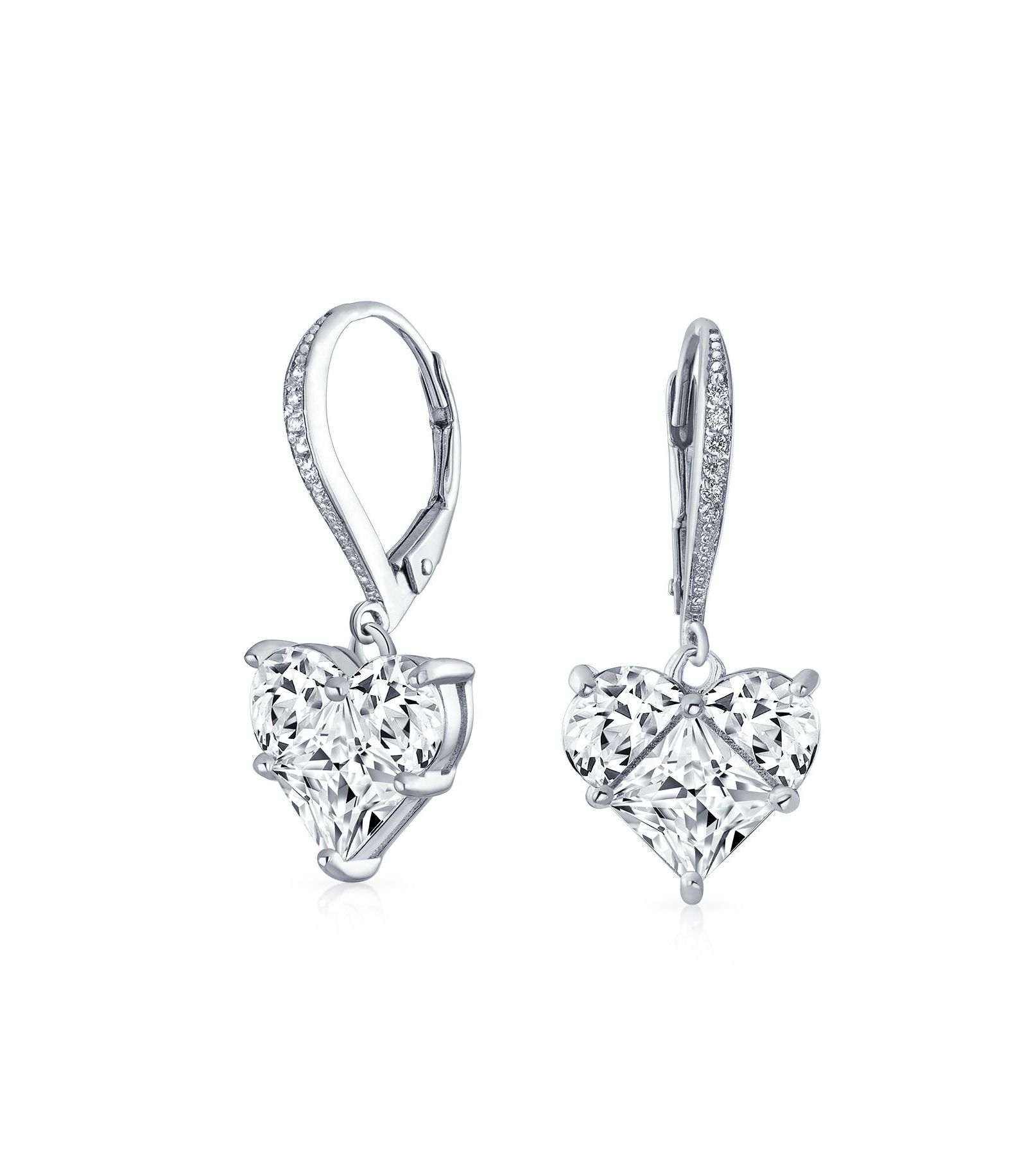 Bling Jewelry Romantic Clear CZ Cubic Zirconia Heart Dangle Drop Earrings Sterling Silver