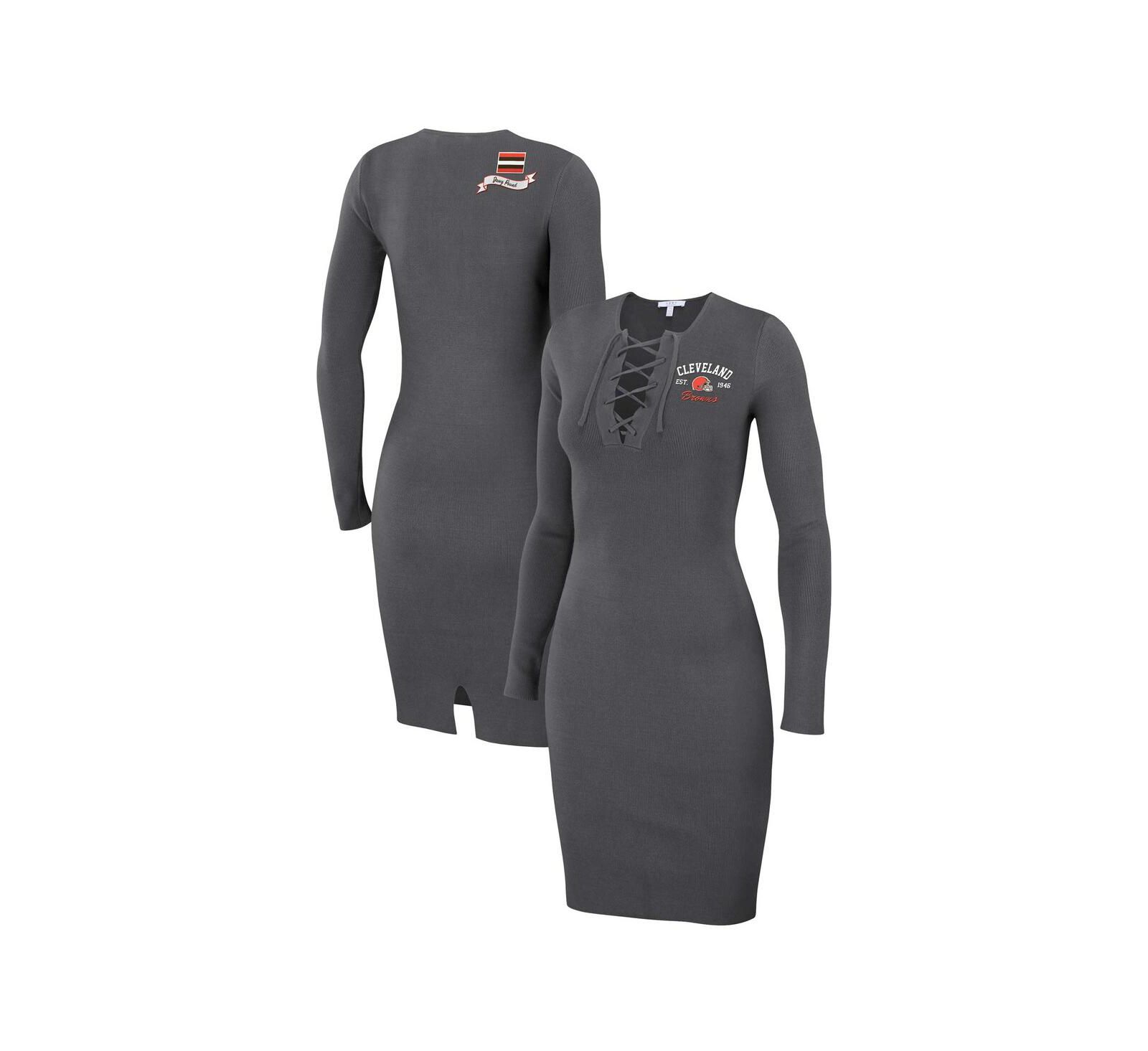 Женское платье WEAR by Erin Andrews Charcoal Cleveland Browns Lace Up Long Sleeve