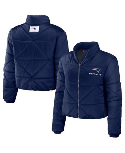 Women's WEAR by Erin Andrews Navy New England Patriots Cropped Puffer Full-Zip Jacket