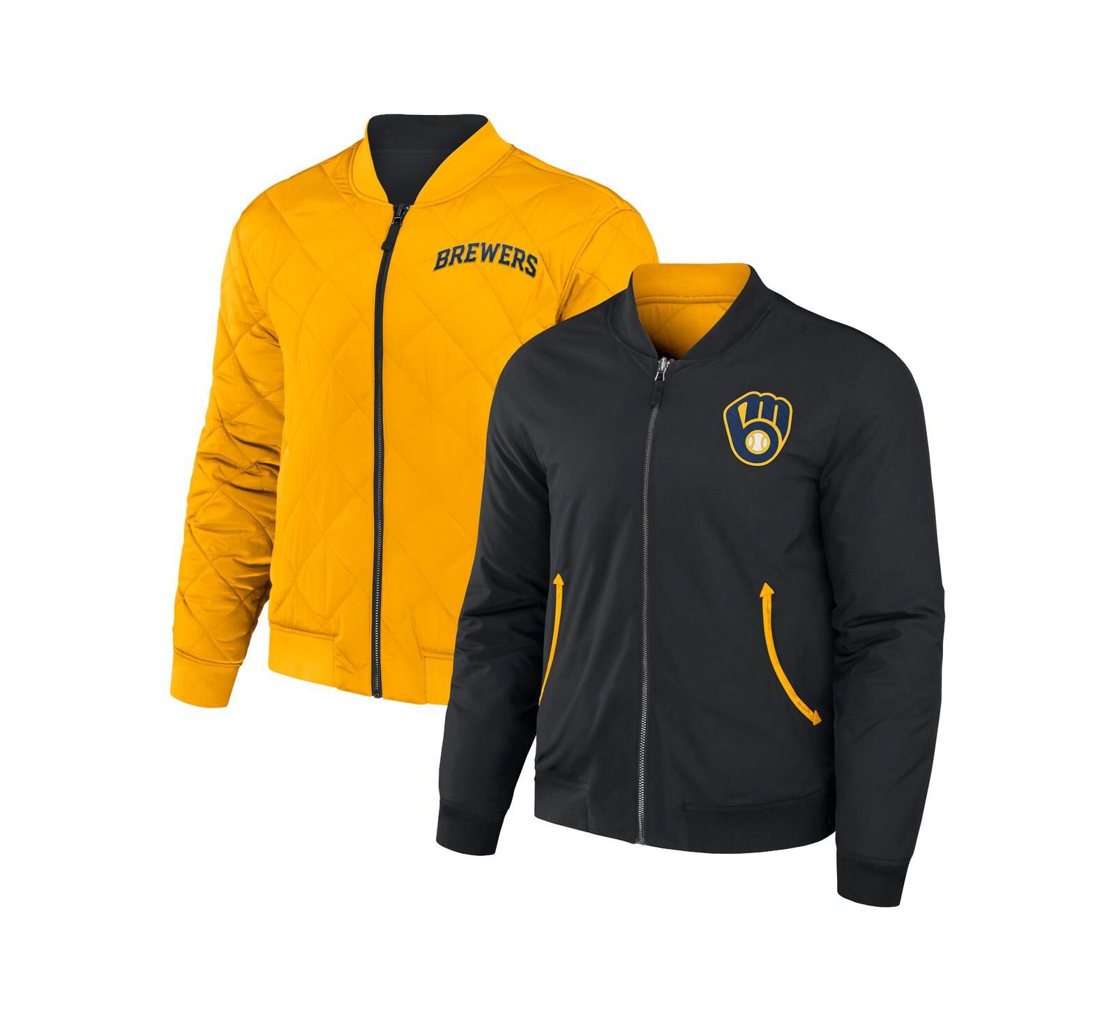 Мужская бомбер куртка Milwaukee Brewers Reversible Full-Zip, черная и золотая, Darius Rucker Collection by Fanatics