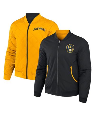 Мужская бомбер куртка Milwaukee Brewers Reversible Full-Zip, черная и золотая, Darius Rucker Collection by Fanatics