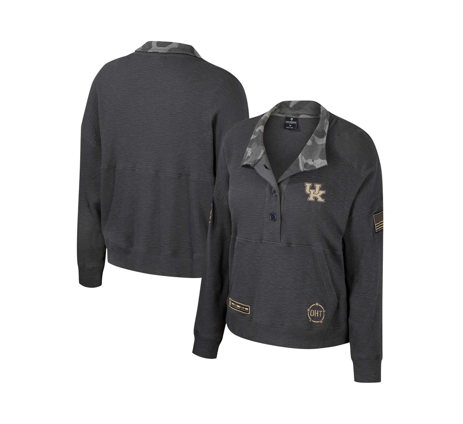 Women's Colosseum Heather Charcoal Kentucky Wildcats OHT Military-Inspired Appreciation Payback Henley Thermal Sweatshirt