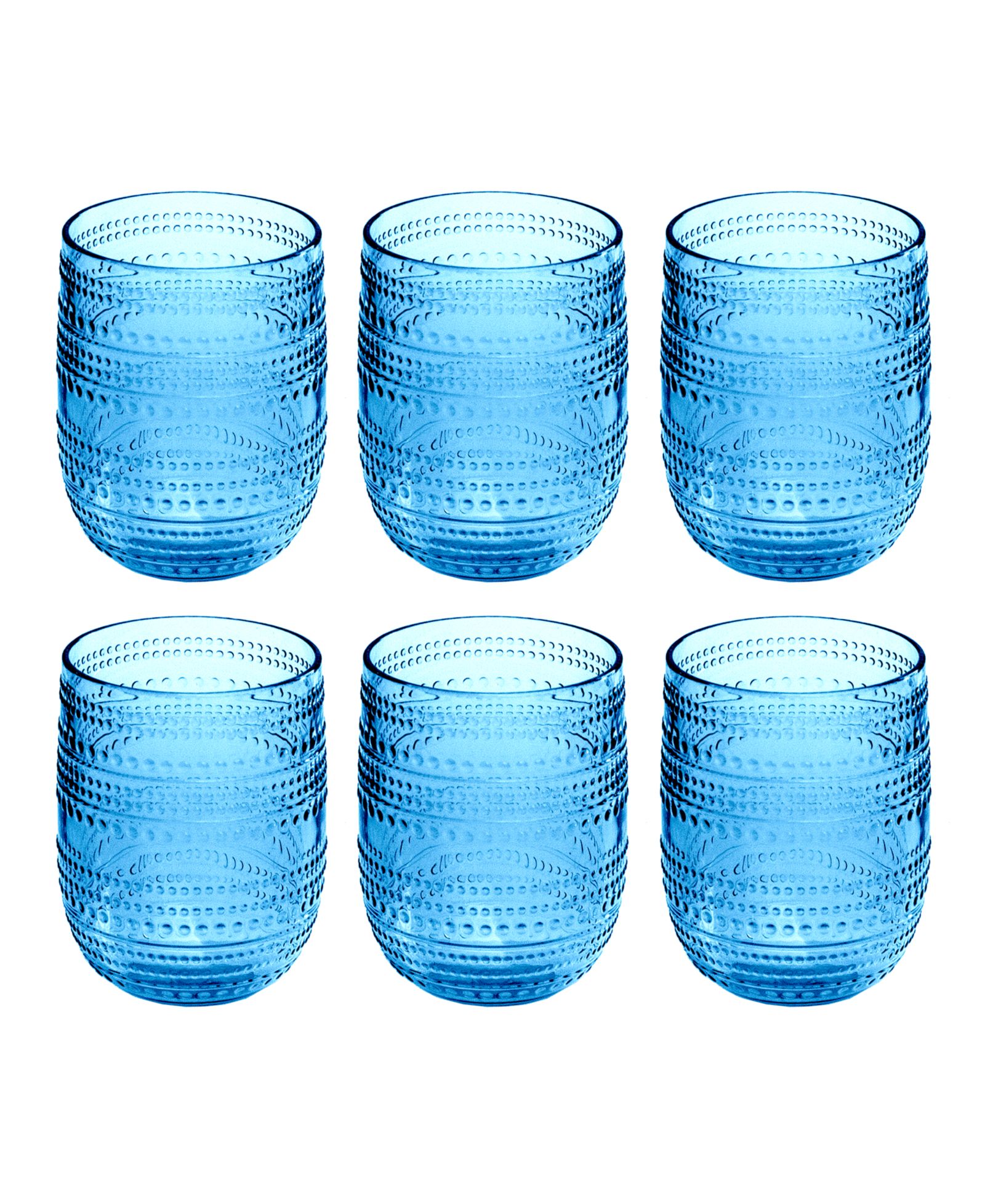 Abode Homewares Beaded Stemless Cobalt Glasses, Set of 6