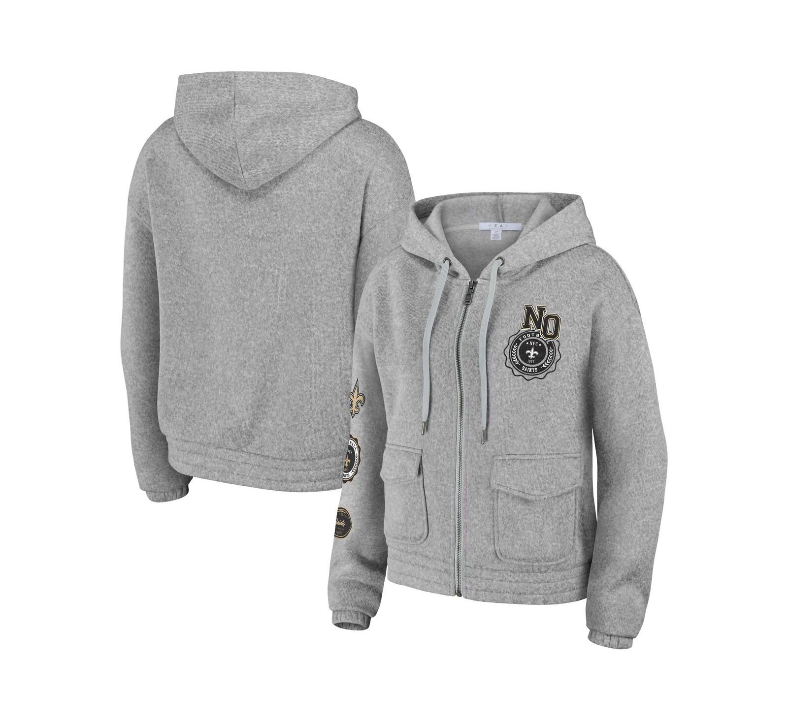 Женское худи на молнии WEAR by Erin Andrews Heather Gray New Orleans Saints Full-Zip