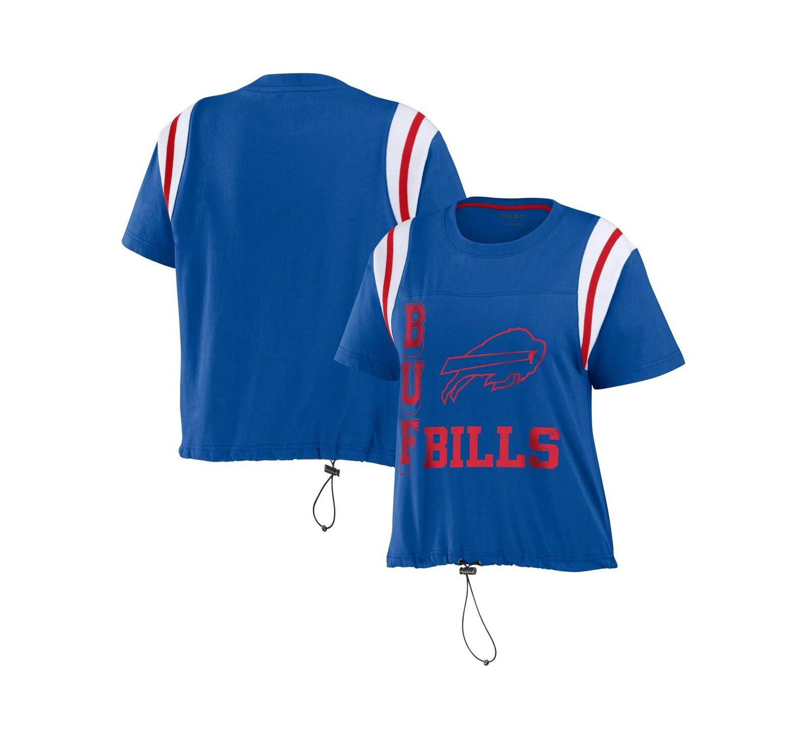 Женская футболка WEAR by Erin Andrews Royal Distressed Buffalo Bills Cinched Colorblock T-shirt