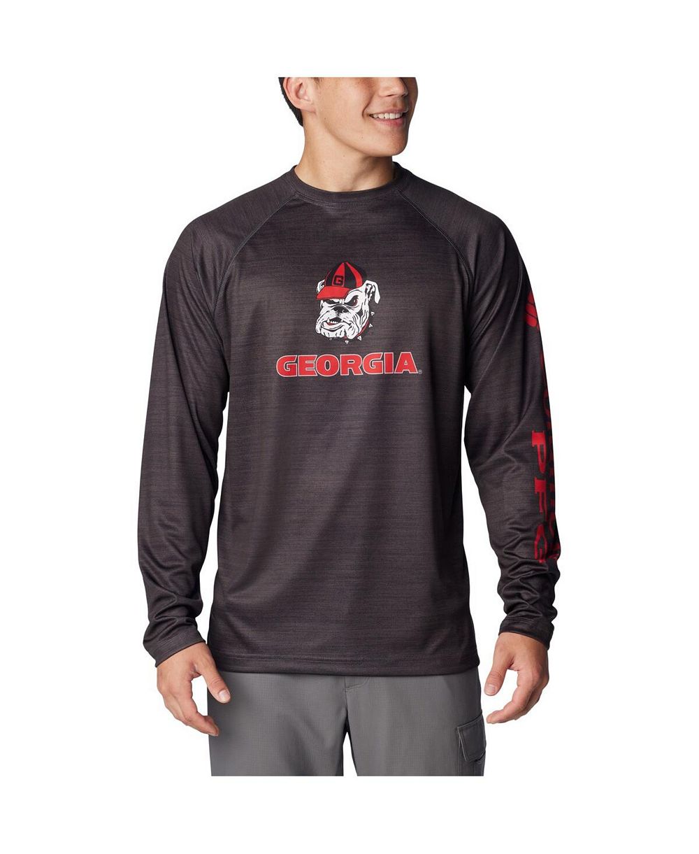 Men's Columbia Heather Charcoal Georgia Bulldogs PFG Terminal Tackle Omni-Shade Raglan Long Sleeve T-shirt