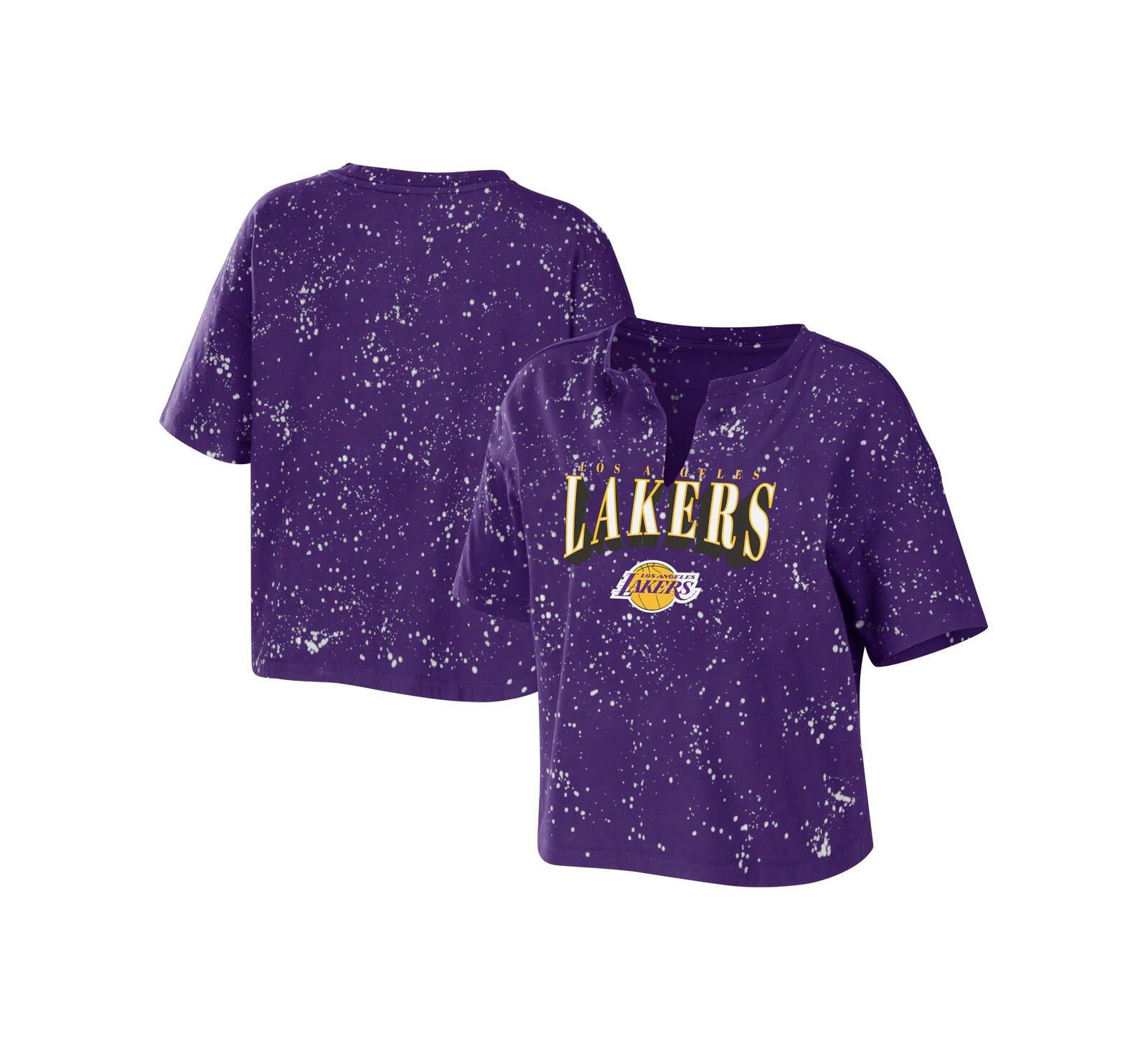 WEAR by Erin Andrews футболка Women's Los Angeles Lakers Bleach Splatter Notch Neck, фиолетовая