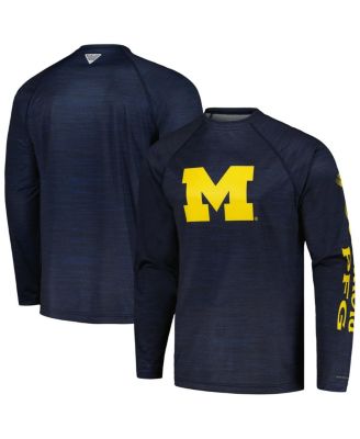Мужская футболка Columbia Navy Michigan Wolverines PFG Terminal Tackle Omni-Shade Raglan с длинным рукавом