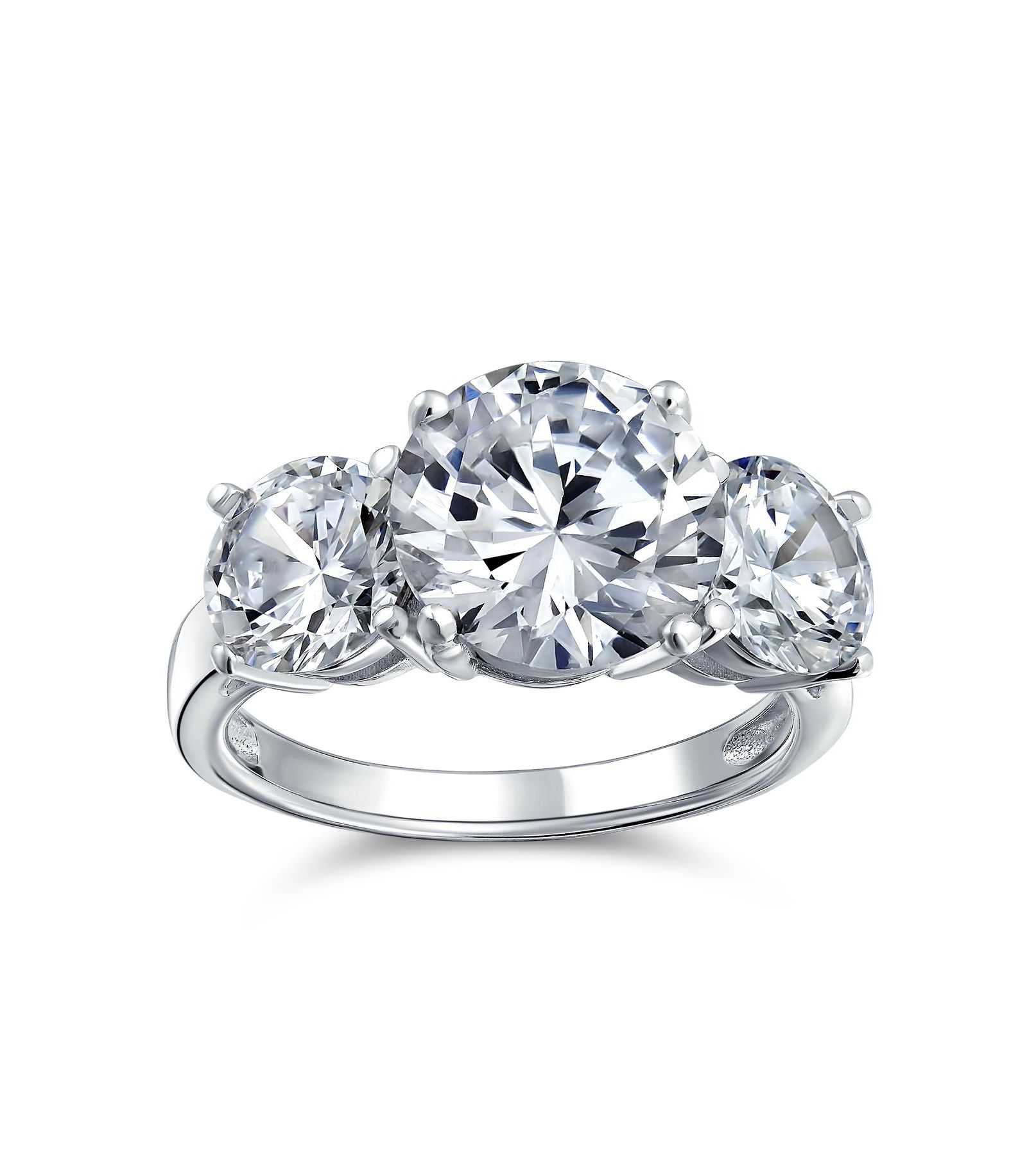 Bling Jewelry Three CZ Past Present Future Heart Side Stones Promise Ring Sterling Silver