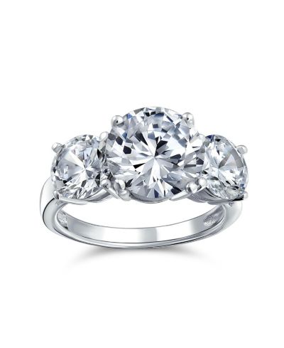 Bling Jewelry Three CZ Past Present Future Heart Side Stones Promise Ring Sterling Silver