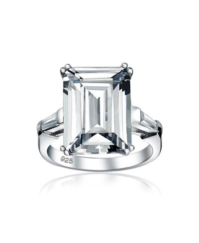 Кольцо Bling Jewelry Art Deco Style Big 10CT CZ Solitaire Emerald Cut Statement Promise из стерлингового серебра с камнями Cubic Zirconia