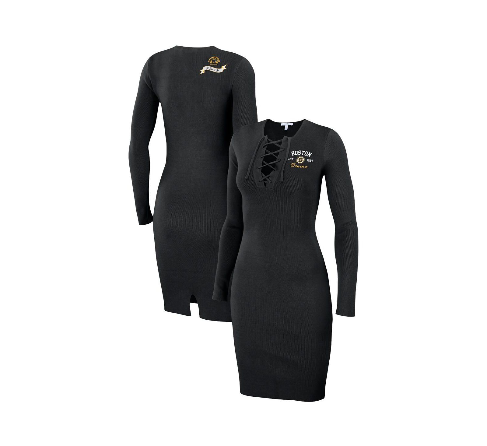 Женское платье WEAR by Erin Andrews Black Boston Bruins с шнуровкой