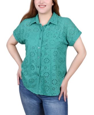 Женская блузка NY Collection Petite Short Sleeve Eyelet Knit Back