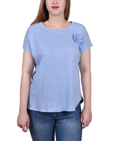 Женский топ NY Collection Petite Short Sleeve Slub Knit