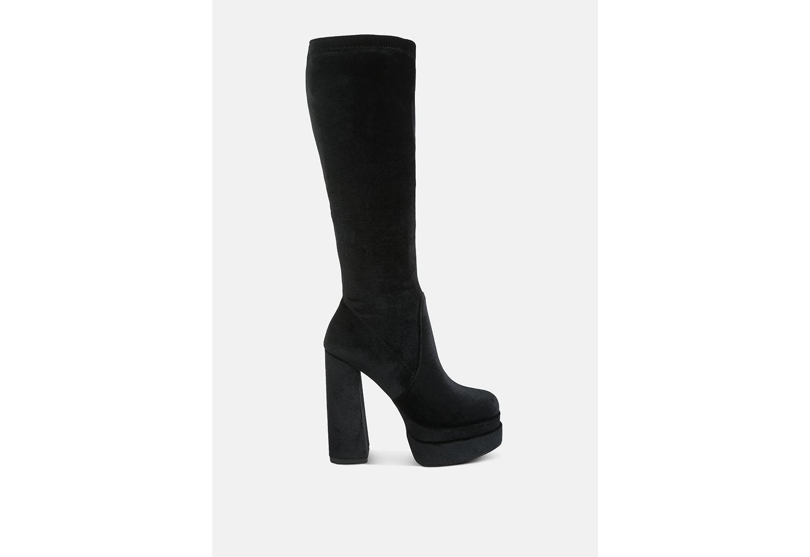 London Rag Womens Lazuli High Block Heel Velvet Boot