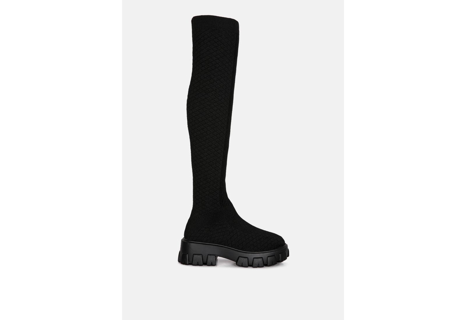 London Rag Womens Loro Stretch Knit Knee High Boots