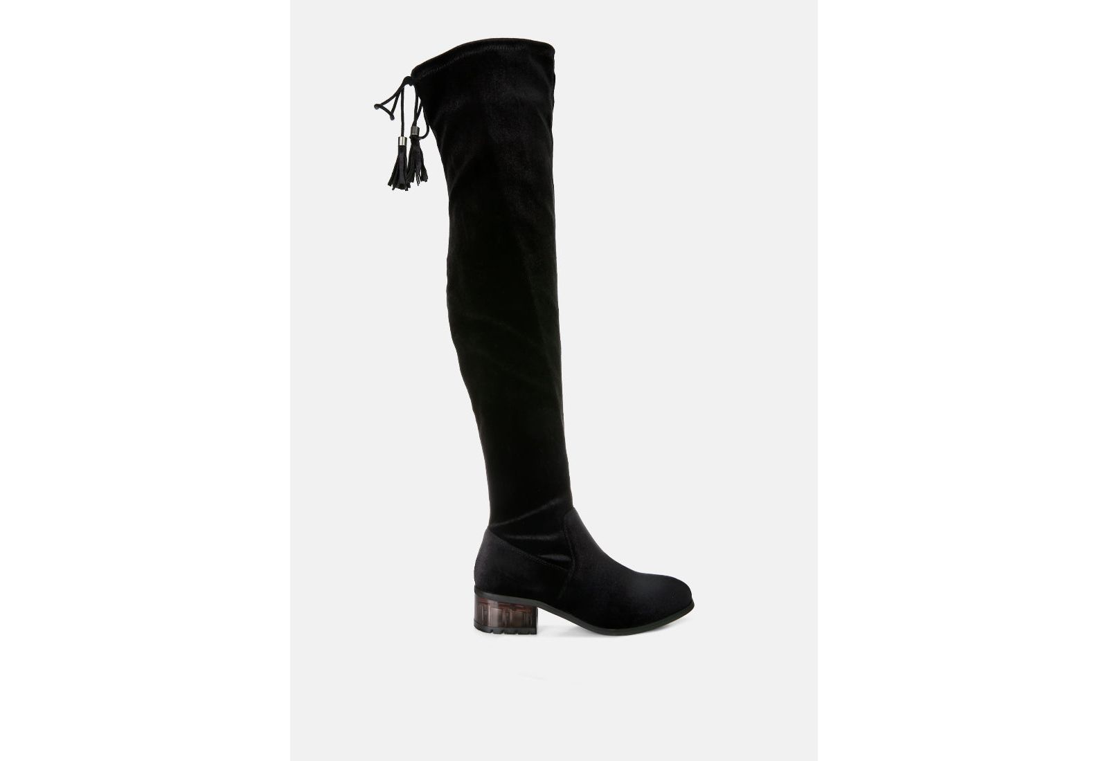 London Rag Women's Rumple Velvet Over The Knee Clear Heel Boots