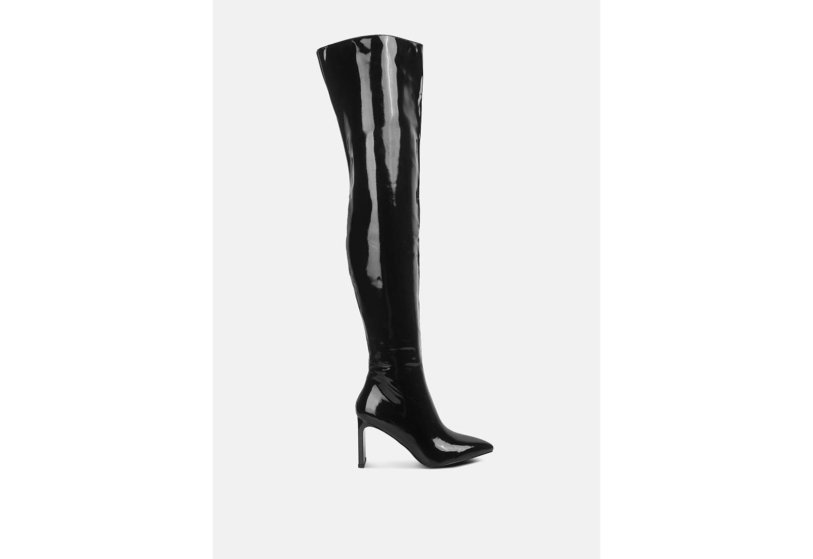 London Rag Women's Minkles Patent Pu Long Slim Block Heeled Boots