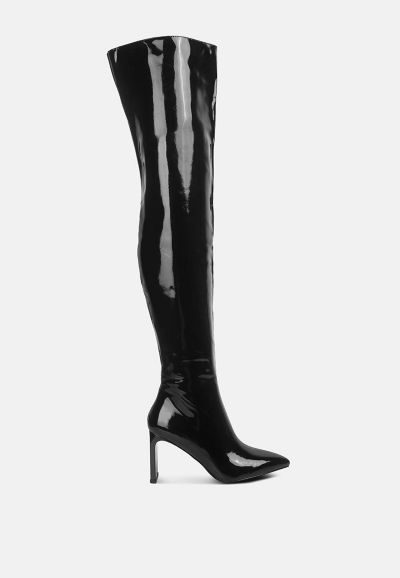 Женские сапоги London Rag Minkles Patent Pu Long Slim Block Heeled