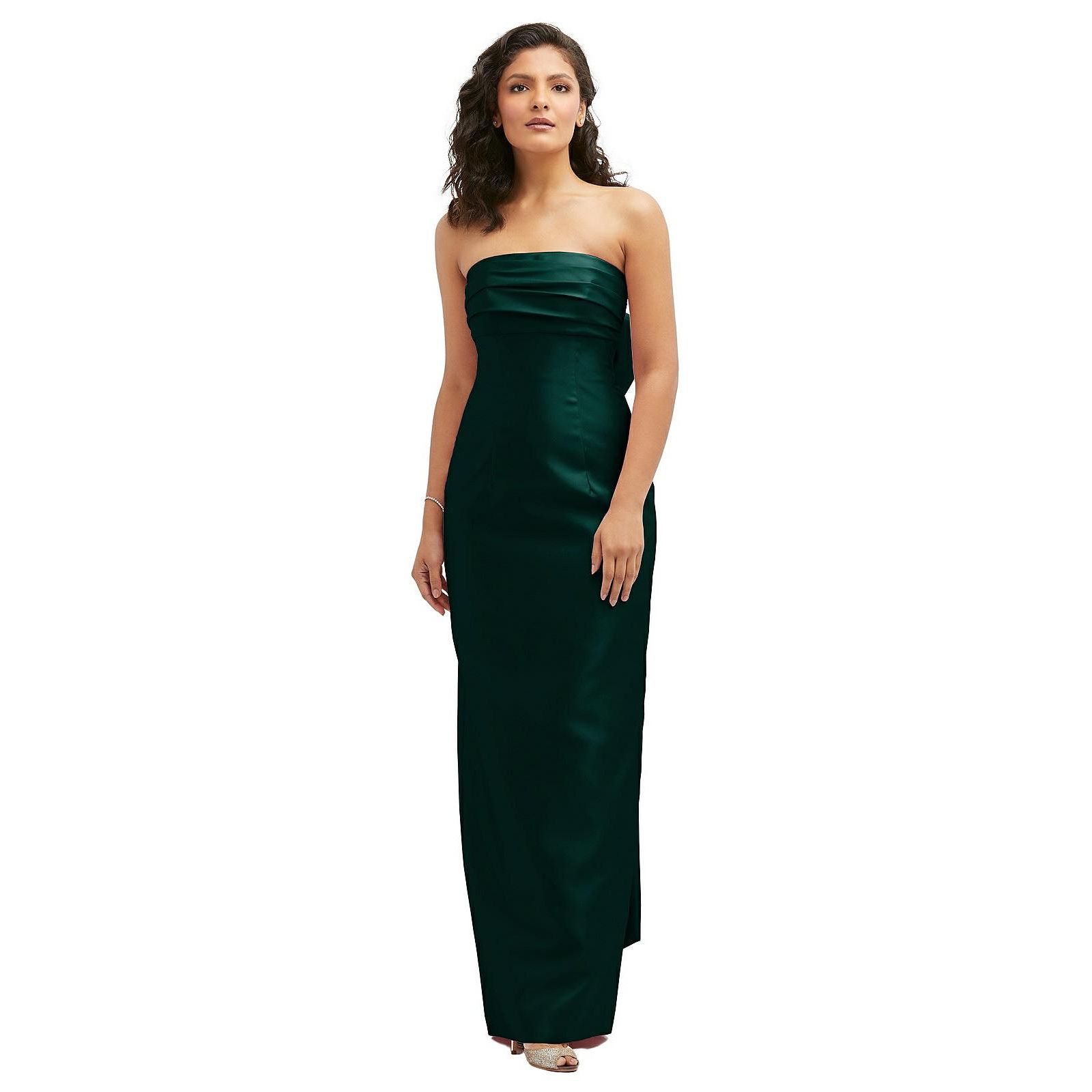 Alfred Sung Women's Strapless Draped Bodice Column Dress with Oversized Bow