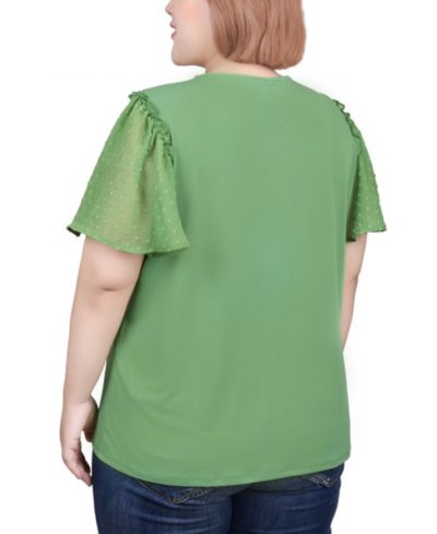 NY Collection Plus Size Clip Dot Flutter Sleeve Top