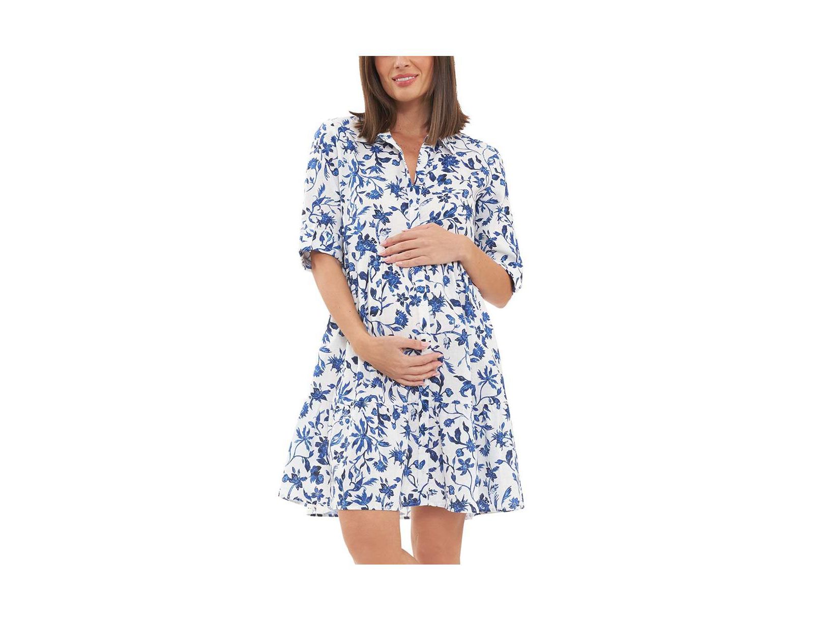 Ripe Maternity женское платье из льна Bella Button Through, White/Lapis