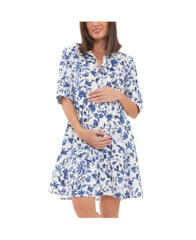 Ripe Maternity женское платье из льна Bella Button Through, White/Lapis