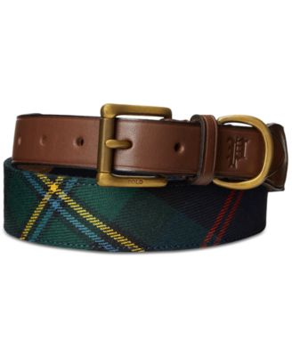 Мужской ремень Polo Ralph Lauren с кожаной отделкой и клеткой