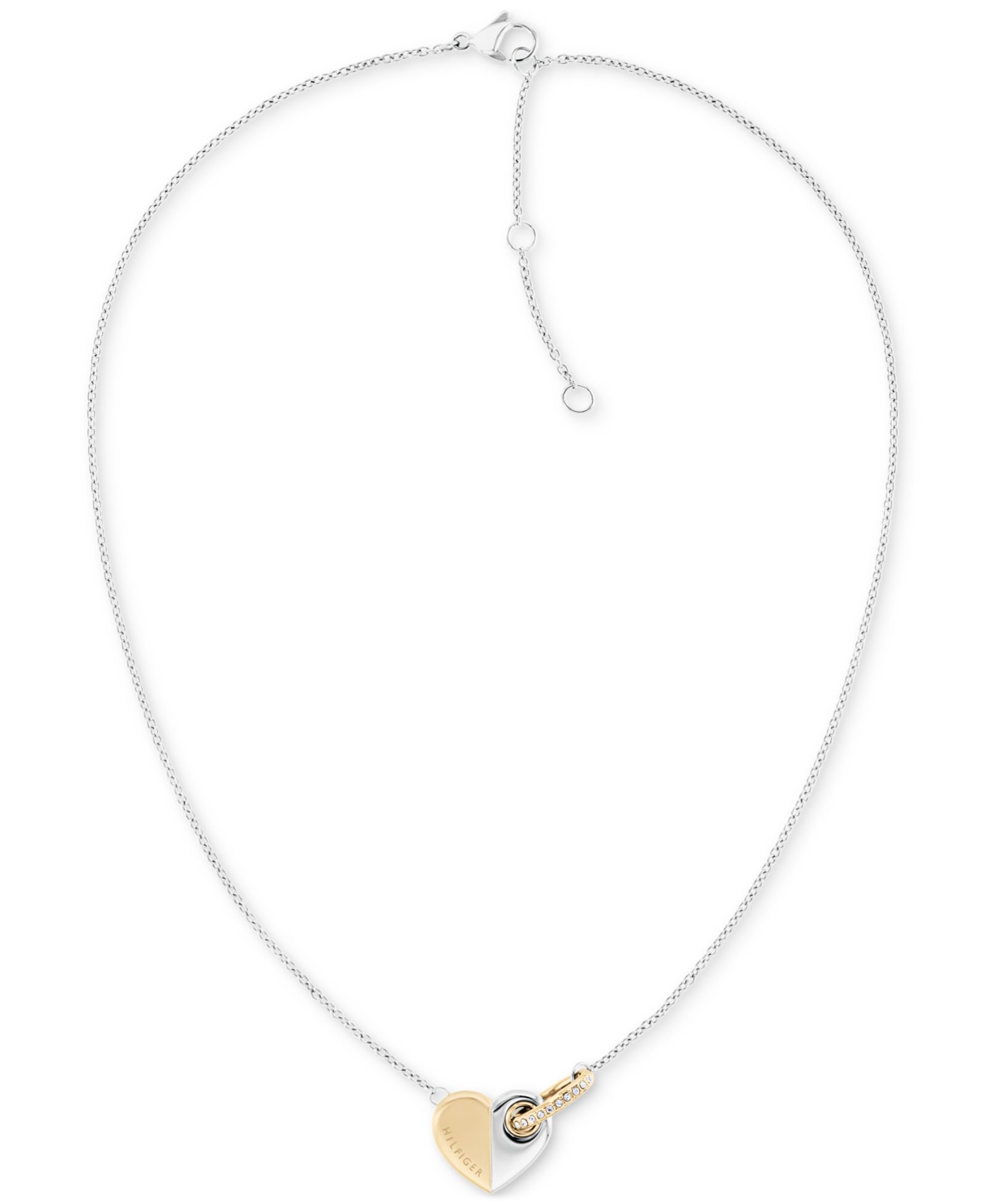 Tommy Hilfiger Two-Tone Stainless Steel Pavé Ring & Heart Pendant Necklace, 16" + 2" extender