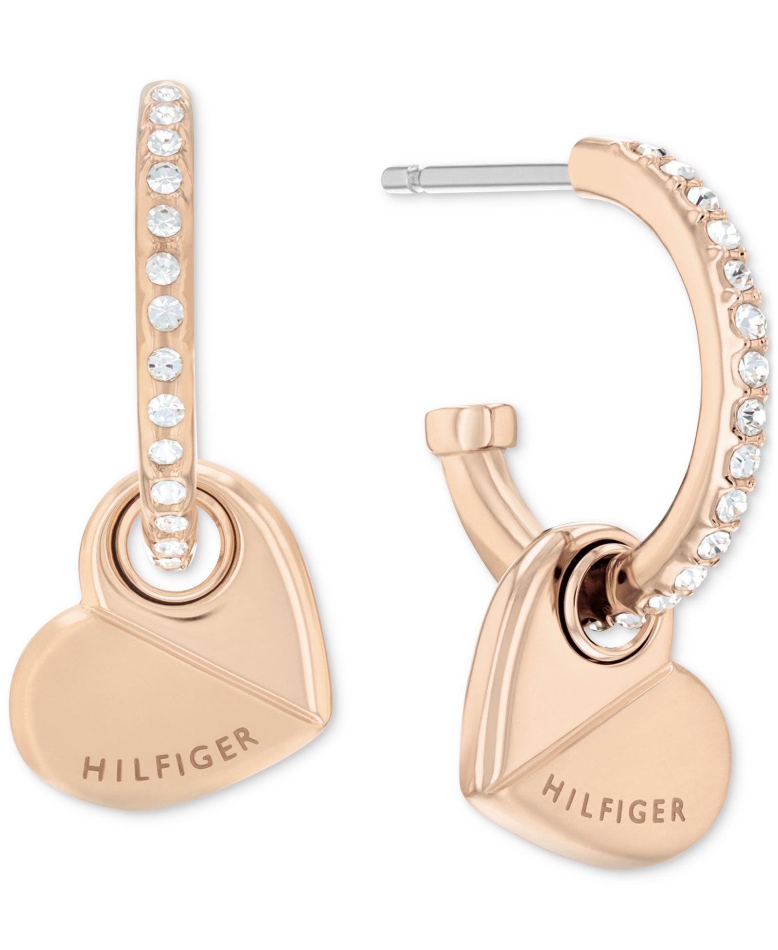 Серьги-кольца Tommy Hilfiger Gold-Tone Stainless Steel Heart Charm Pavé