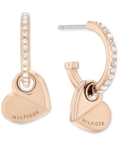 Серьги-кольца Tommy Hilfiger Gold-Tone Stainless Steel Heart Charm Pavé