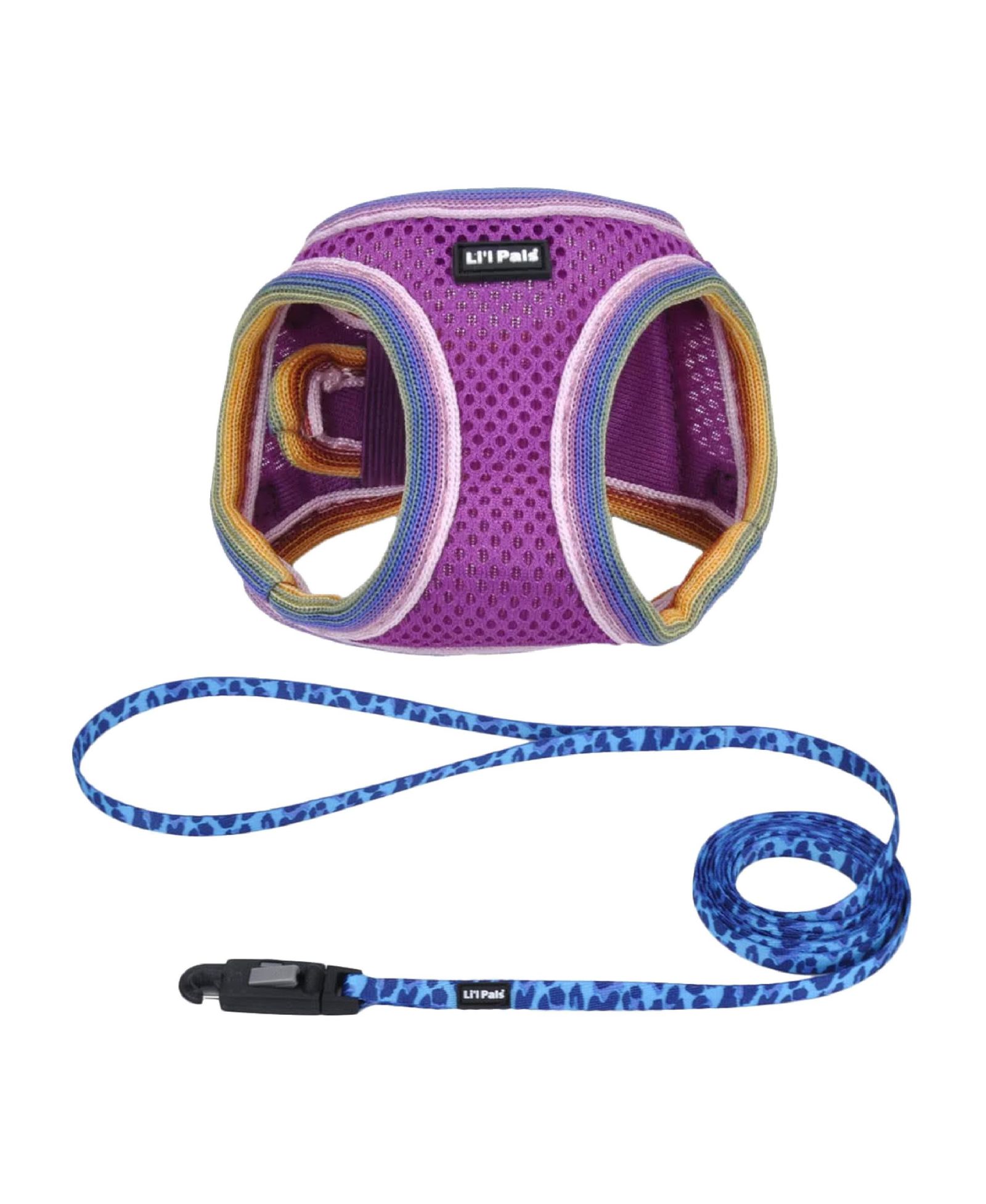 Coastal Pet Li'l Pals by Dog Walking Bundle - Patterned Dog Leash with E-Z Snap (Light Blue Paw, 3/8" x 6') & Comfort Mesh Dog Harness (Orchid, 3/8" x 8"–10")