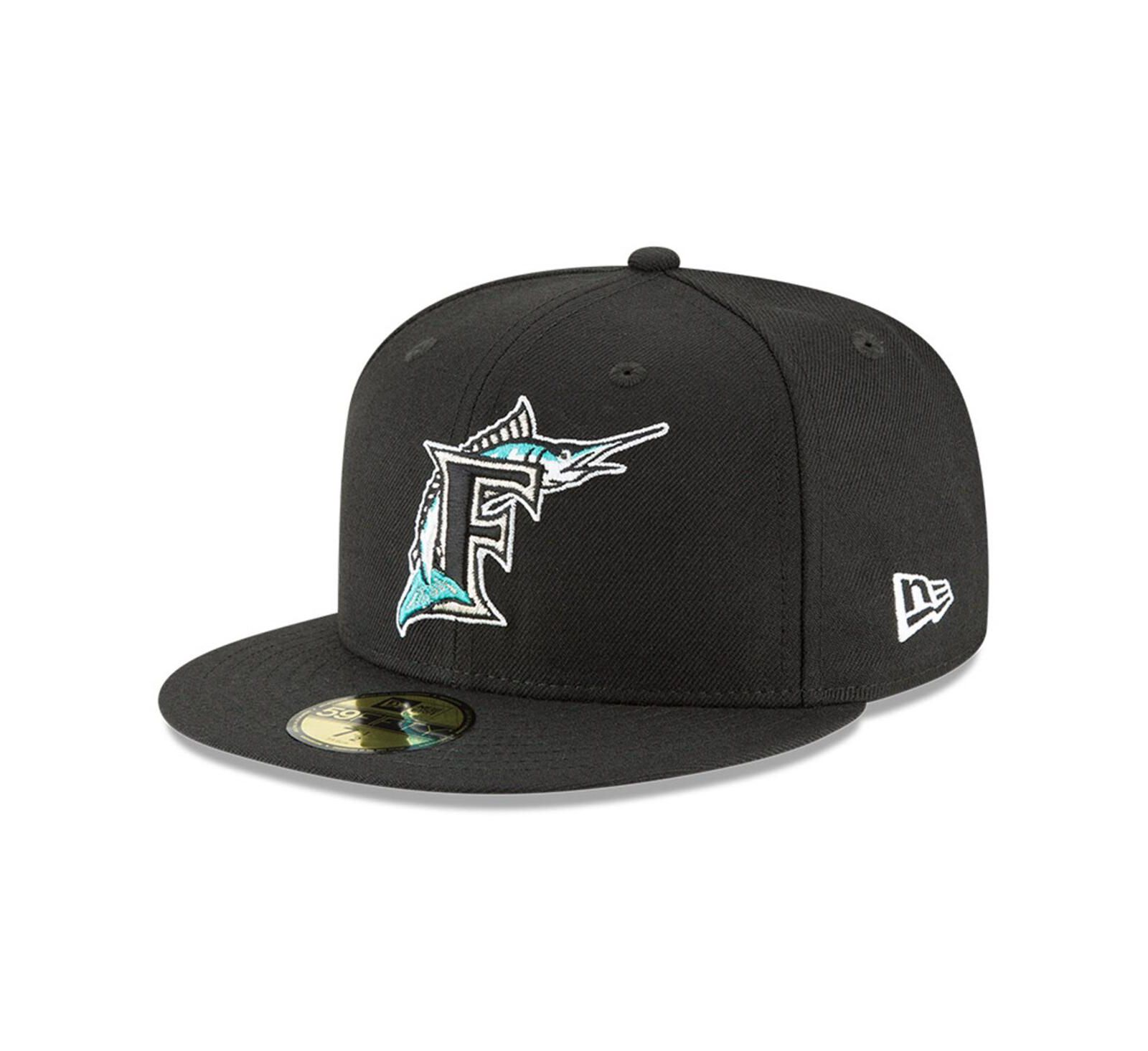 Men's New Era Black Florida Marlins Cooperstown Collection Wool 59FIFTY Fitted Hat