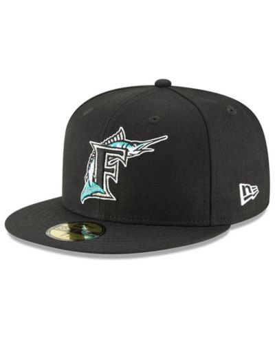 Мужская кепка New Era Black Florida Marlins Cooperstown Collection Wool 59FIFTY Fitted