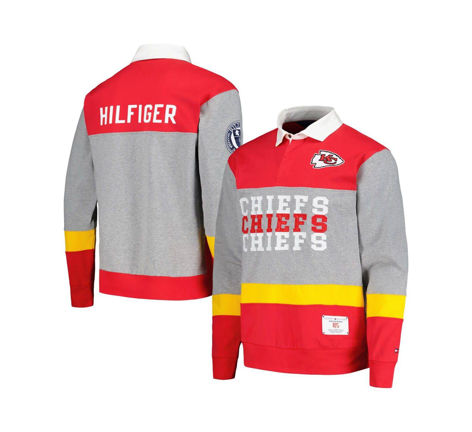 Men's Tommy Hilfiger Red Kansas City Chiefs Connor Oversized Rugby Long Sleeve Polo Shirt