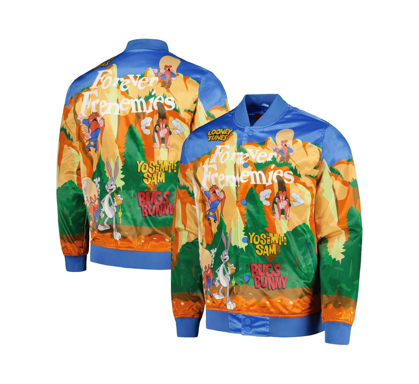 Men's Freeze Max Blue Looney Tunes Graphic Satin Full-Snap Jacket